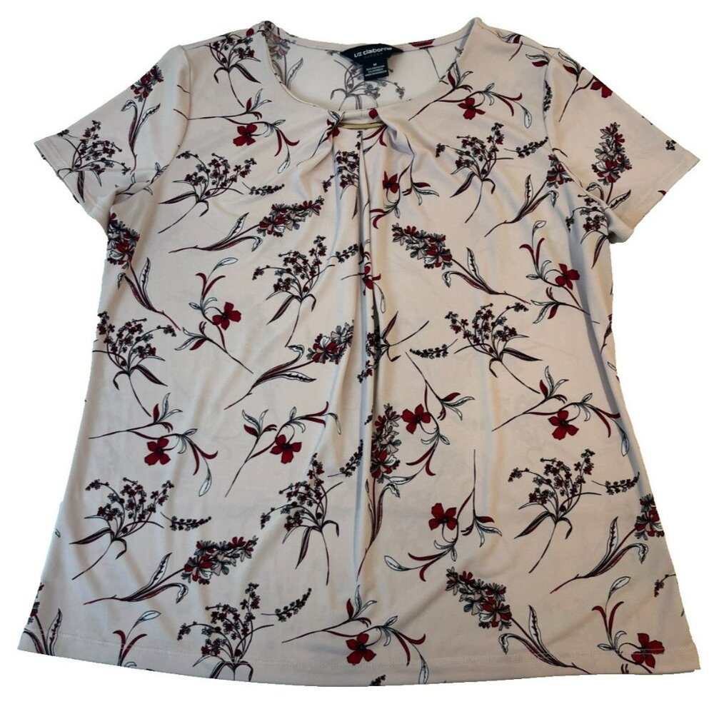 Liz‎ Claiborne Women's Pink Floral Short Sleeve Blouse Shirt Size Medium